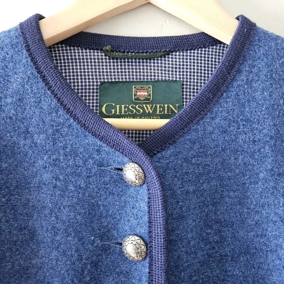 Giesswein Virgin Wool Grandmacore Boho Cardigan  Retro Sweater Blue Size US 10. - Picture 3 of 13
